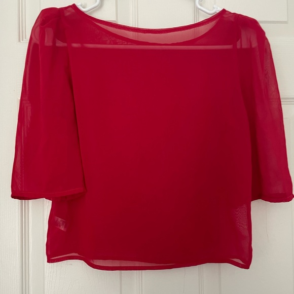 Brand new American Apparel chiffon puff sleeve blouse in red color - Picture 2 of 2